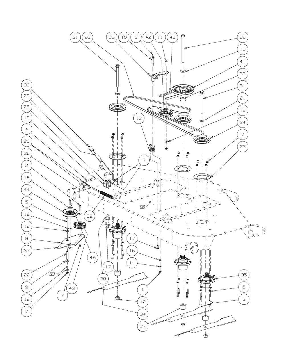 Fabricated Deck Spindle Assembly (2008 And Before) Diagram and Parts List for M72-KW (53AI8CT8050-37HP-OHV)(2009 & Before) Cub Cadet Lawn Tractor